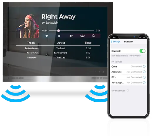 Bathroom TV connects to Wi-Fi and stream your favorite shows.